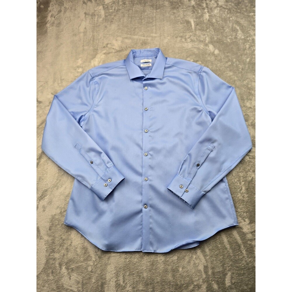 Calvin Klein men Infinite Non Iron Slim Fit Stretch Blue Dress Shirt XL 17 34/35